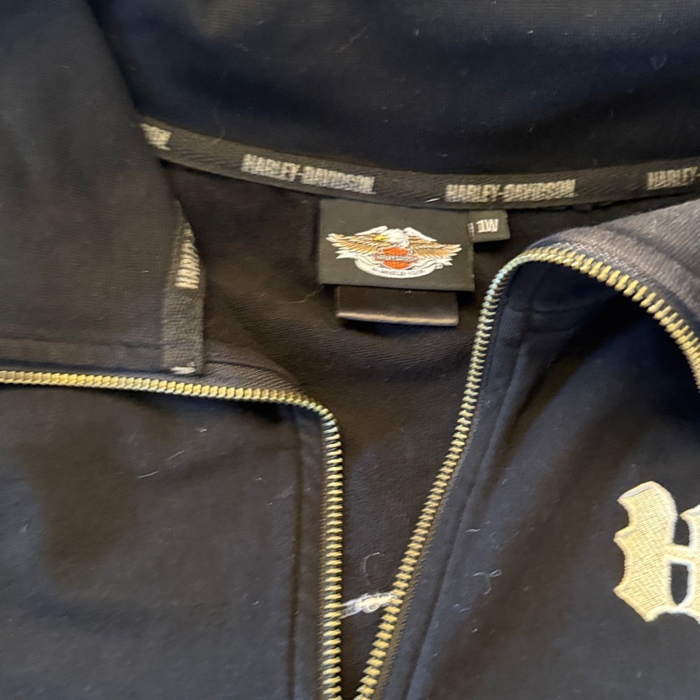 Harley Davidson Women's 1W Embroidered Studded Black Hooded Zip up - Picture 2 of 6